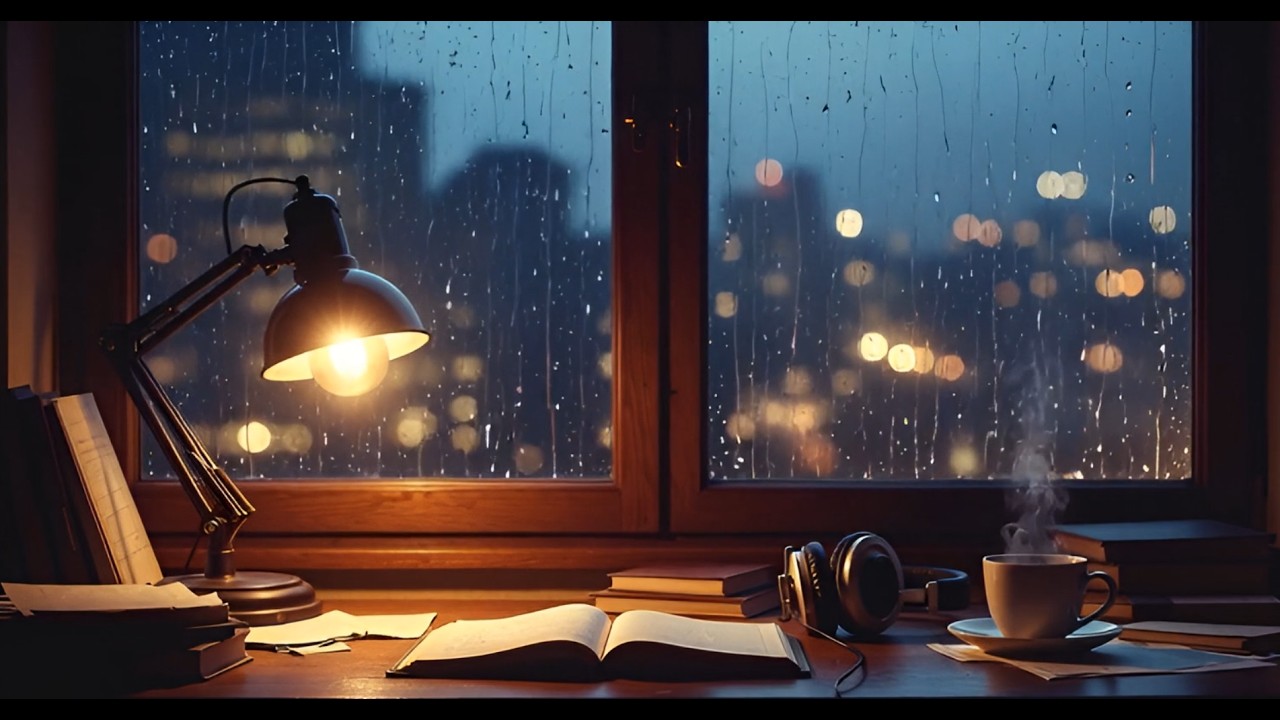 2 Hours of Relaxing Lofi Jazz 🌧️ Cozy Rain Night Beats for Study, Focus & Sleep