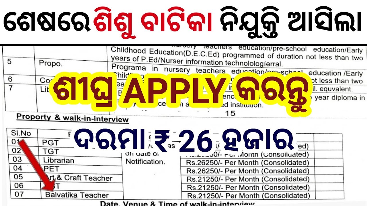 SISU BATIKA JOB // SISHU VATIKA APPLY ONLINE // BALVATIKA TEACHER RECRUITMENT 2026