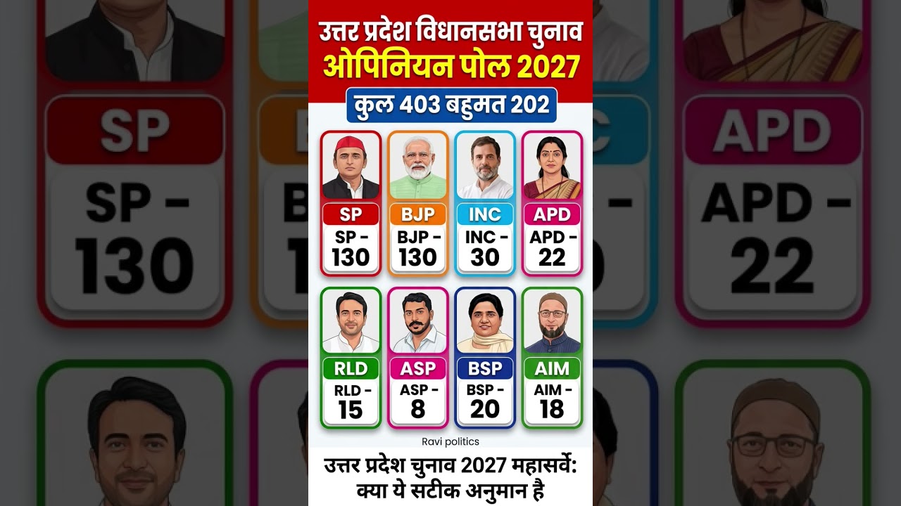 🔥उत्तर प्रदेश विधानसभा चुनाव ओपिनियन पोल 2027कुल 403 बहुमत 202 #bjp #opinionpoll #akhileshyadav 🔥🚨