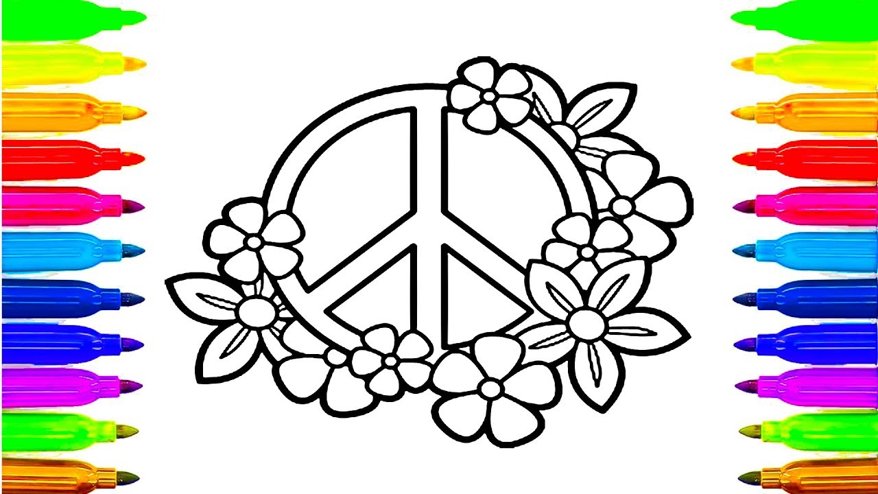 How to Draw a Flower and Peace Symbol - Coloring pages | Kids Songs Learn Drawing | Art Colours