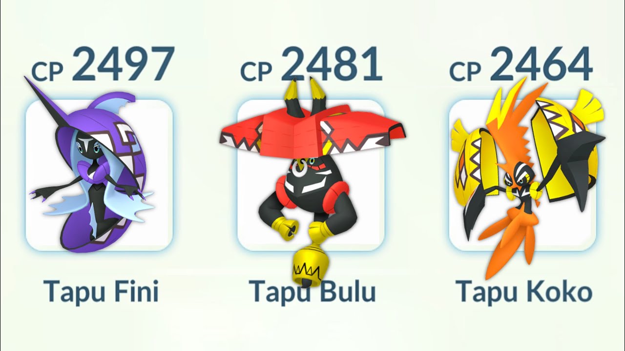 Tapu Fini, Tapu Bulu, Tapu Koko Team in Pokemon GO.