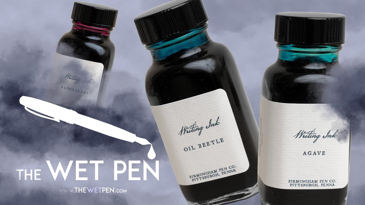 6 New Birmingham Fountain Pen Inks: Oil Beetle, Basil Pesto, Elderberry, Agave