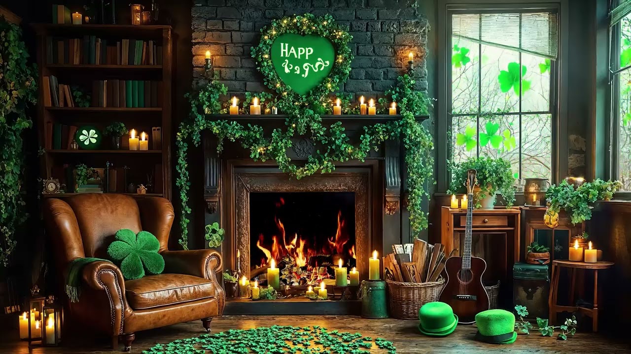 St. Patrick’s Day Cozy Jazz 2026☘️ Magical Irish Pub Night☘️ Soft Jazz, Glowing Fireplace,Green Vibe