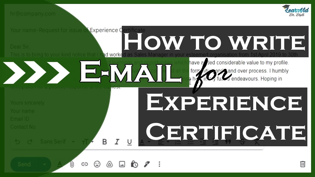 Email writing for issue of experience certificate || Sample format of Experience Certificate