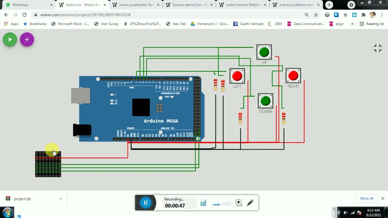 ARDUINO MEGA WITH 8X8 MATRIX DISPLAY AND PUSHBUTTONS USING C
