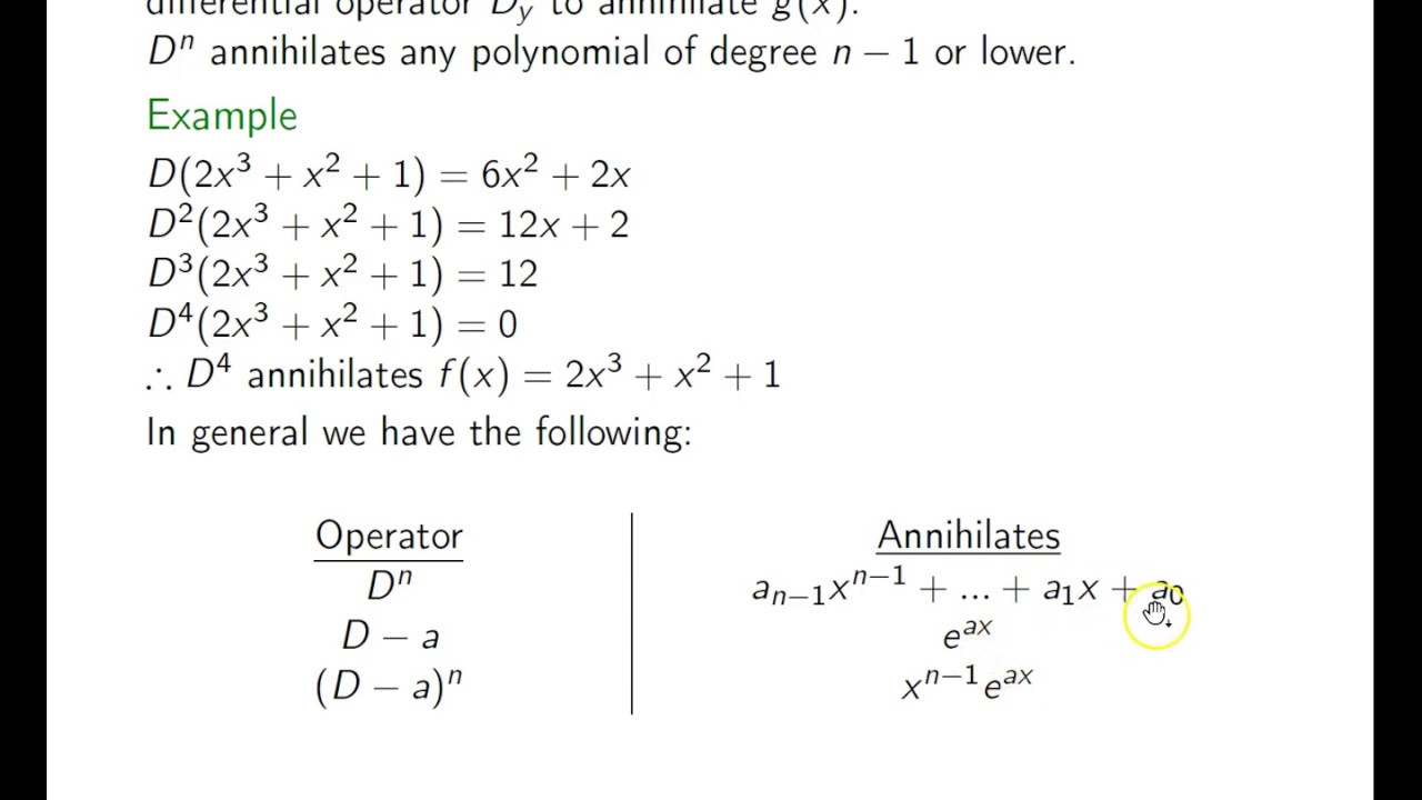 Ch. 4.5 Undetermined Coefficients   Annihilator