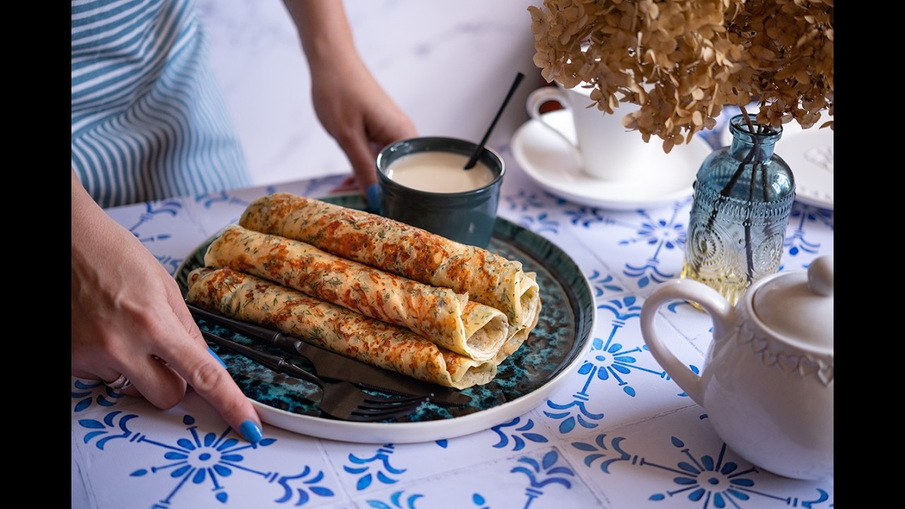 БЛИНЫ НА МОЛОКЕ С СЫРОМ И УКРОПОМ