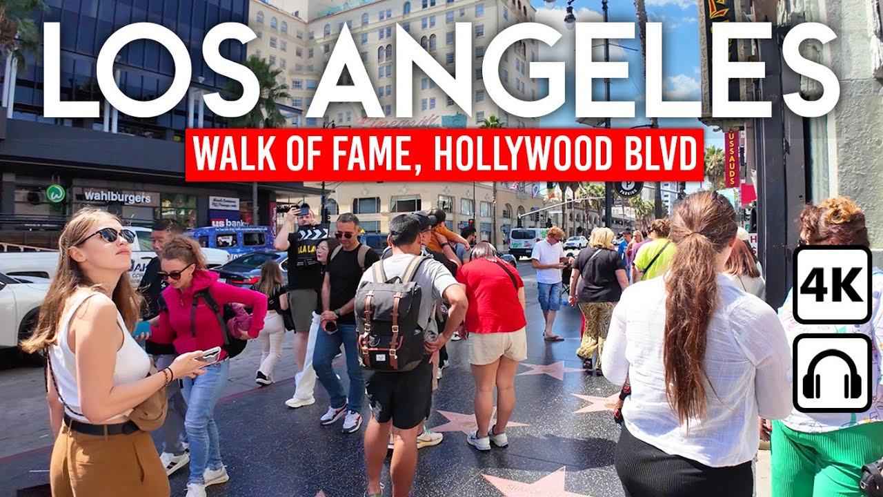 LOS ANGELES, California USA 🇺🇸 Walk of Fame, Hollywood Boulevard, 4K Walking Tour