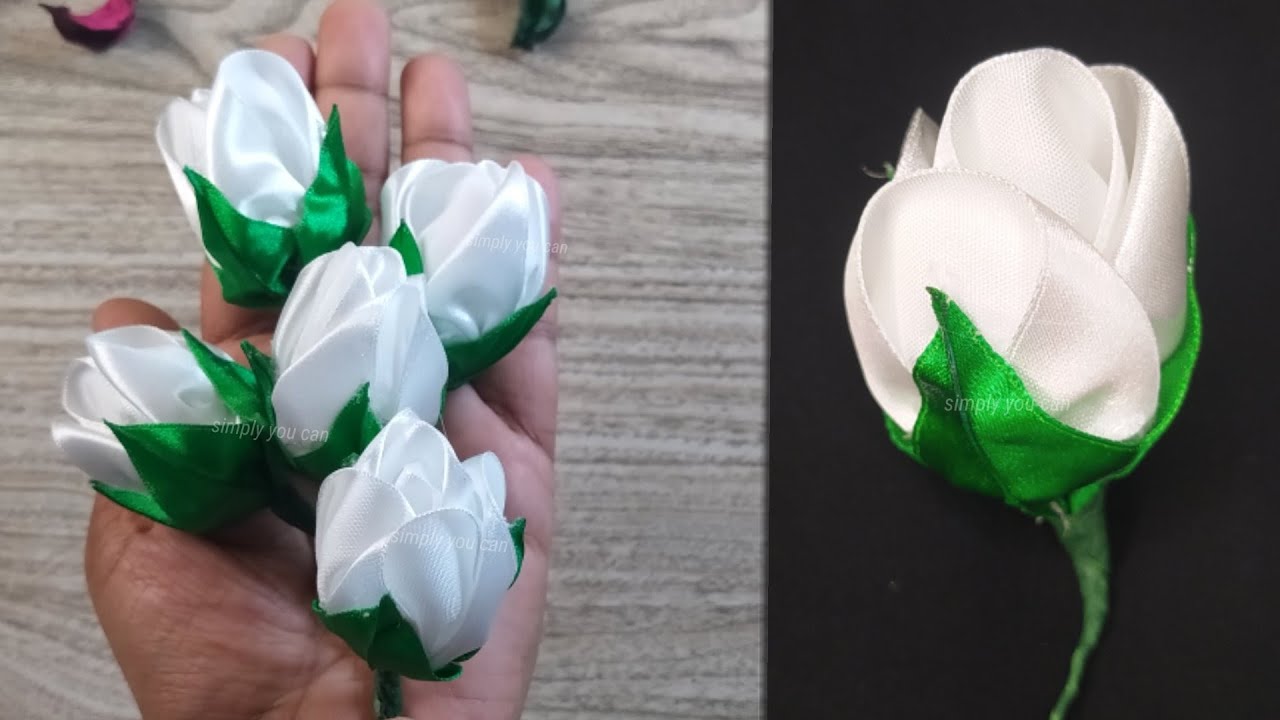 DIY Ribbon Rose|Flower making with ribbon|Flower making|How to make Rose buds|Satin Ribbon/Ribbon
