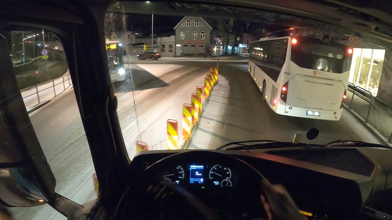 POV Morning Truck Drive out of Town, Mercedes Actros