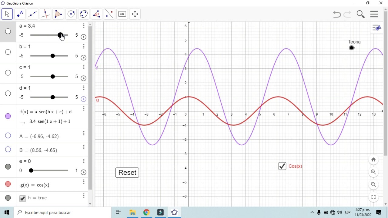 Clase de Geogebra, Botones, Deslizadores, Textos, Imágenes...