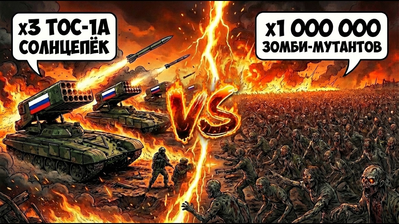 ЧТО ЕСЛИ 3 УСТАНОВКИ ТОС-1А СОЛНЦЕПЕК ПРОТИВ 1 000 000 Зомби-Мутантов!