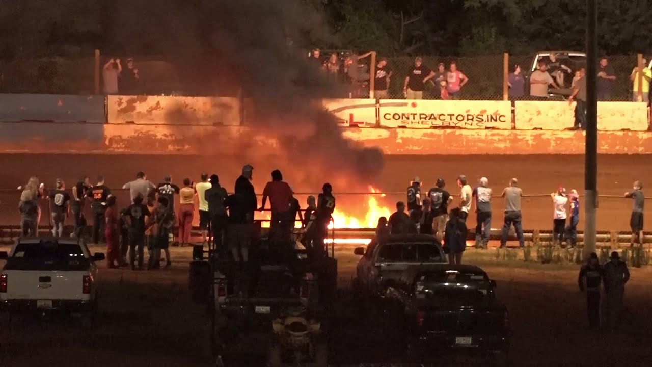 07/23/21 Cherokee Speedway - Pure Stock car flipped  3 times and fire started