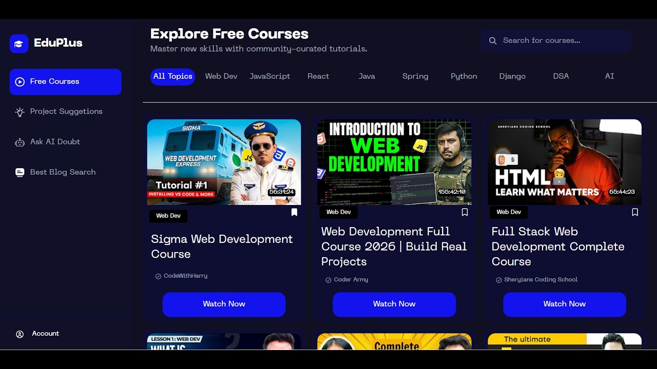 This Website Finds Free YouTube Courses for Your Skills  | EDUPlus | Learned from @CoderArmy9