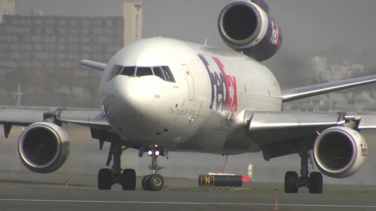 Sweet, Foggy, Early Morning FedEx DC-10 Departure from Boston Logan 4-27-2011