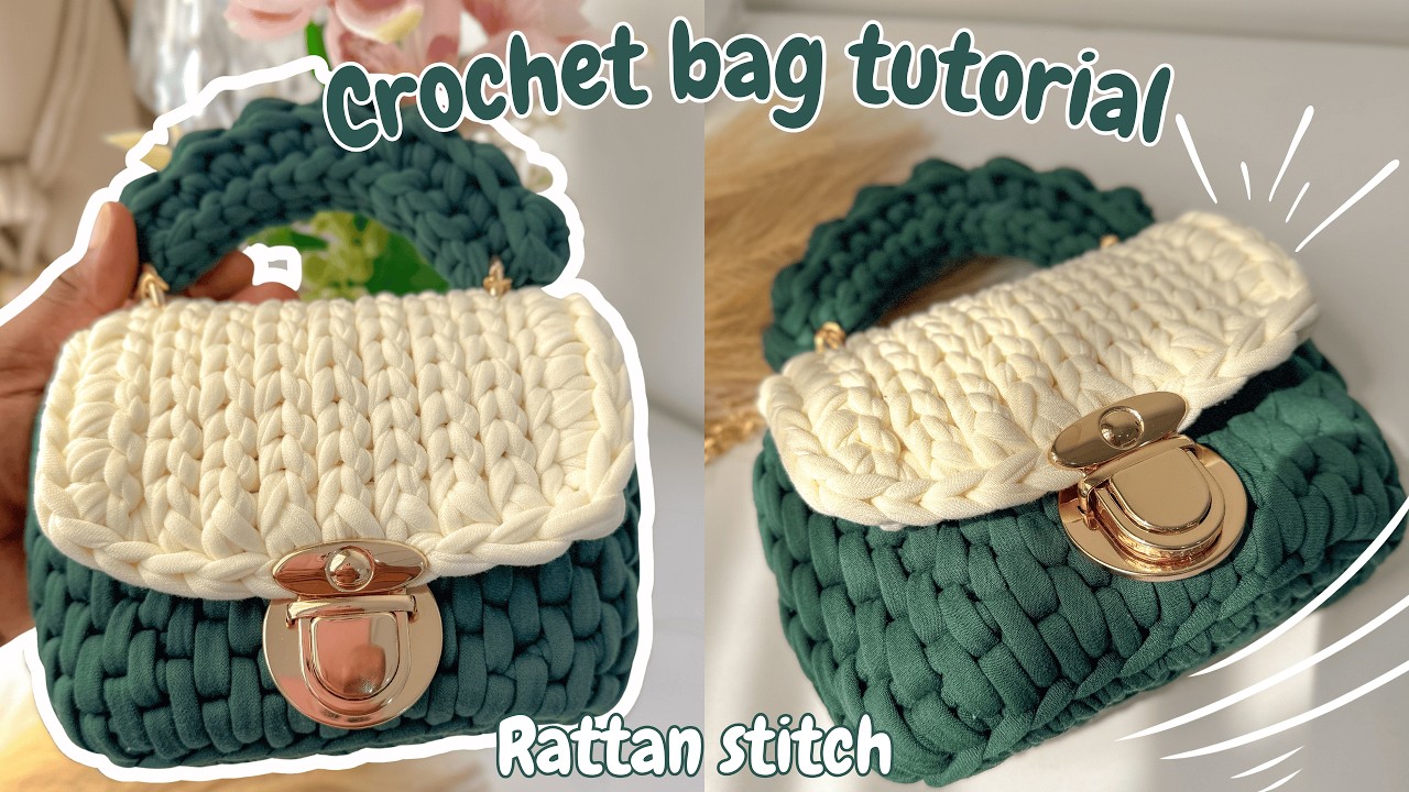 How to CROCHET T-SHIRT YARN  BAG USING RATTAN STITCH, TUTORIAL