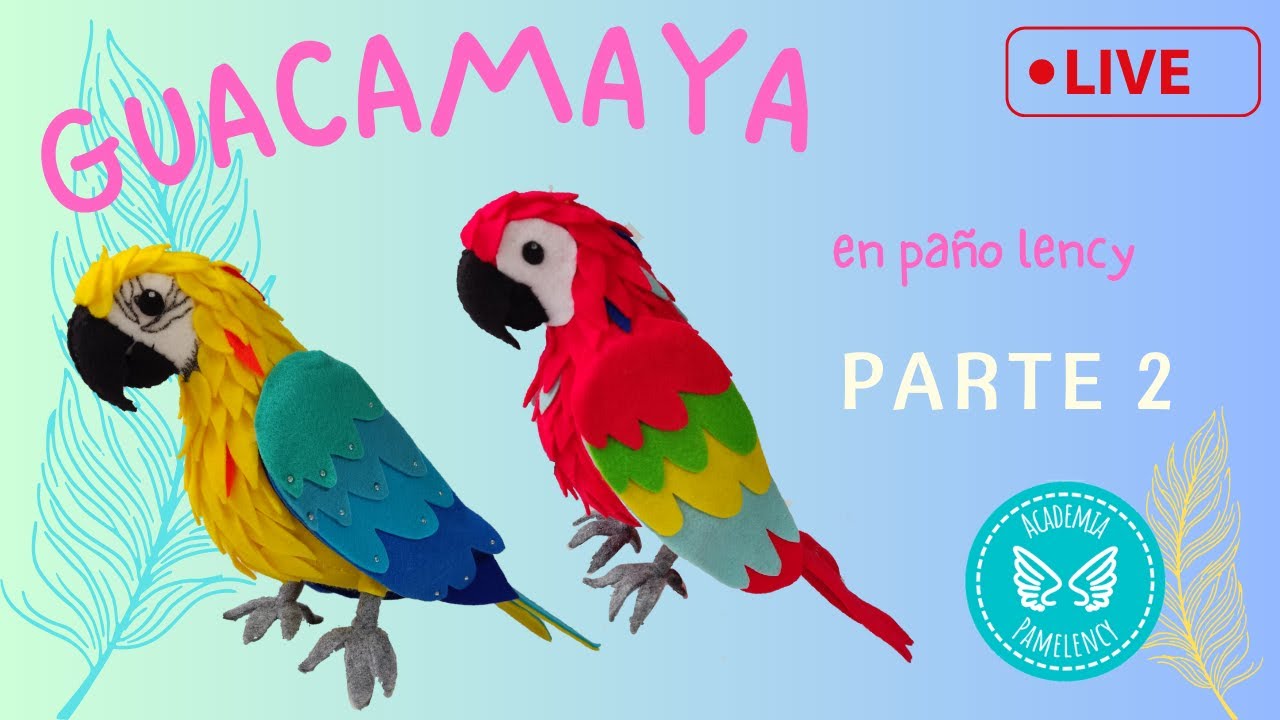 Cómo hacer una guacamaya en paño lency / fieltro . Segunda parte. Clase envivo.