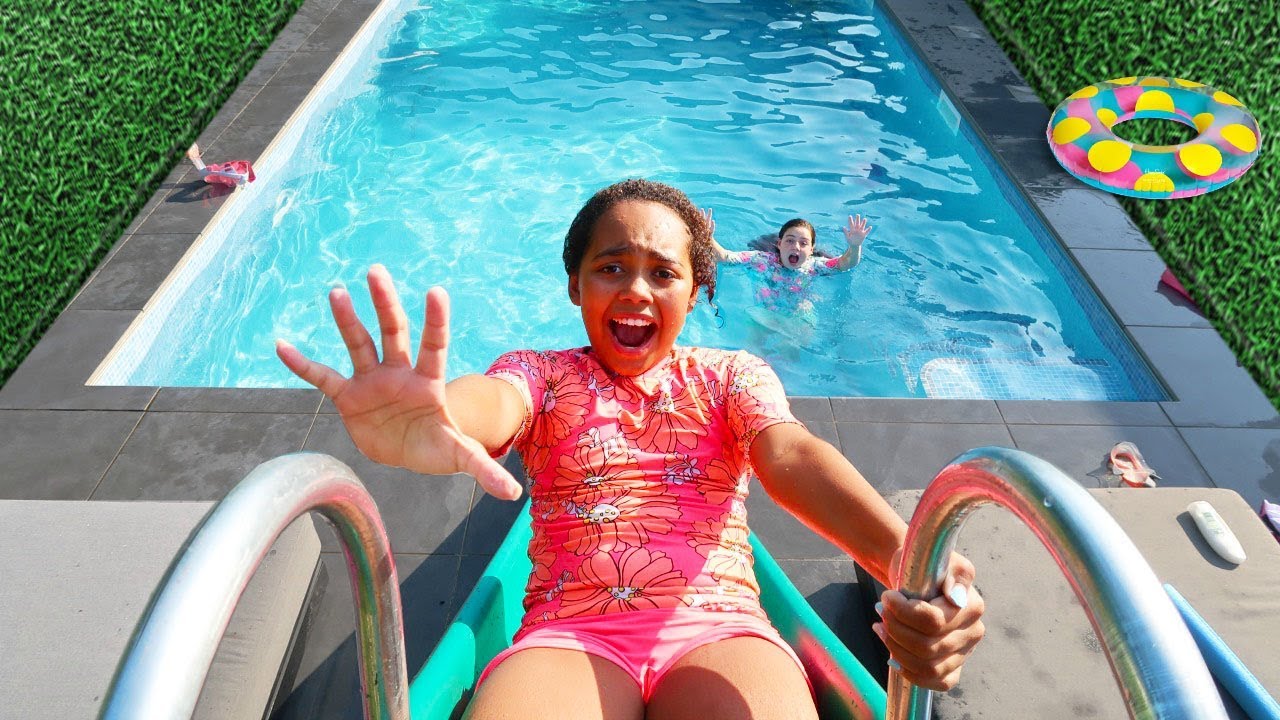 Scary Backyard Waterpark Water Slide In Our  Swimming Pool