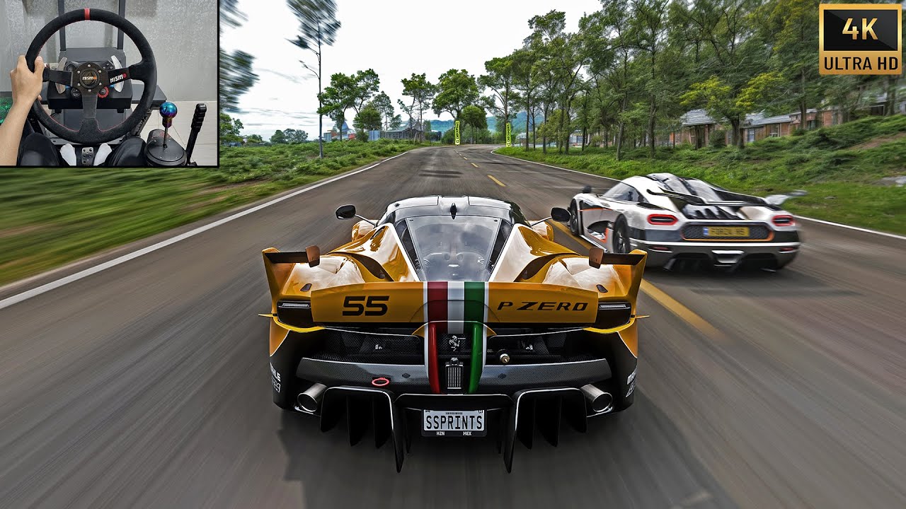 1400HP Ferrari FXX K VS Hypercars - Forza Horizon 5 | Steering Wheel Gameplay