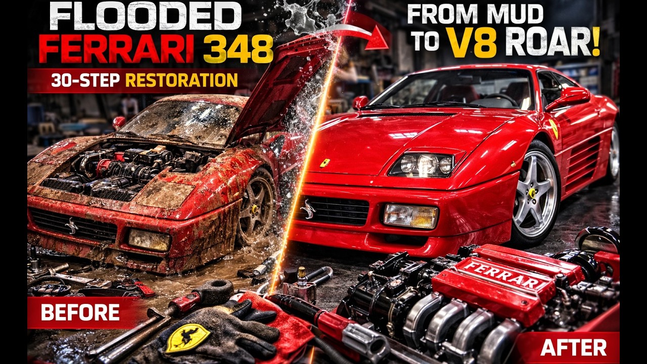 Flooded Ferrari 348 Restoration | From River Mud to Roaring V8