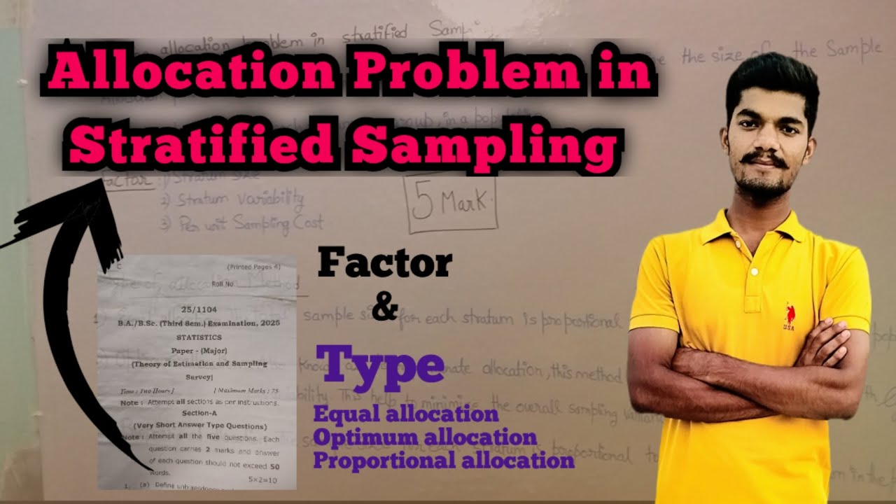 Allocation Problem in Stratified Sampling| Factors & Types (Equal, Proportional, Optimum Allocation)
