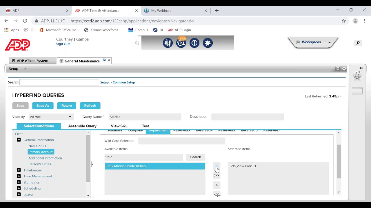 ADP Manager Training How to create 'hyperfind' filter