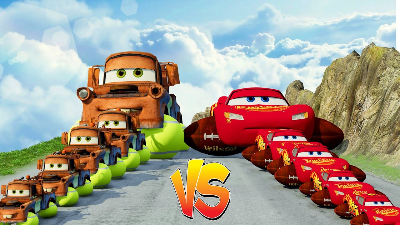 Big & Small Mater Tennis Ball vs Big & Small McQueen American Football Ball vs Hill - BeamNG.drive