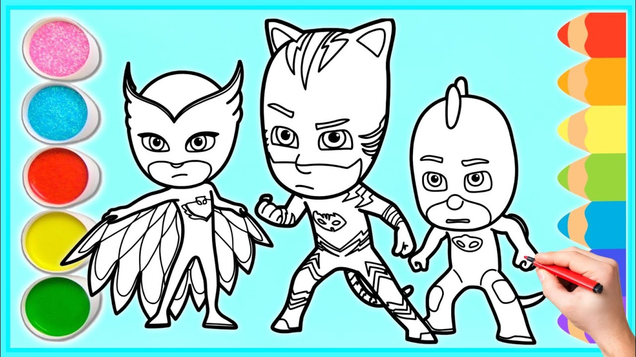 Как раскрасить Кэтбоя, Оулетт и Гекко из мультфильма «PJ Masks» | Раскраски PJ Masks - пошаговая ...