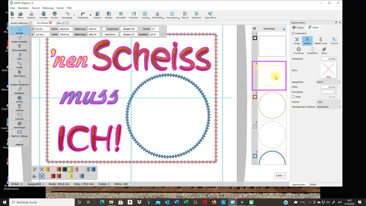 Janome Artistic Digitizer 1.6 &ndash; ITH MugRug erstellen