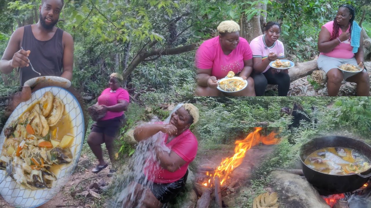 Cooking some steam fish and crackers  in the hills of Portland  then we enjoy this water.