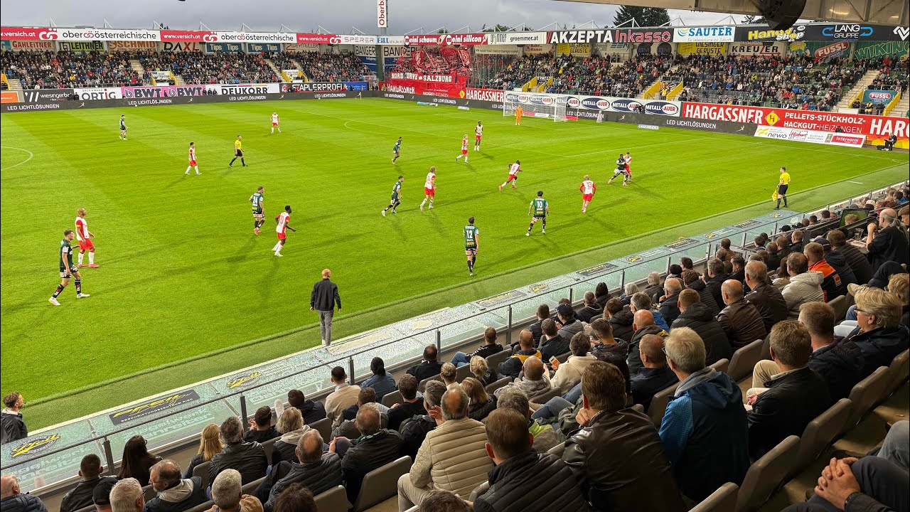 Bundesliga-R&uuml;ckkehr + Pyro Show im G&auml;steblock: SV Ried-RB Salzburg 2:2 (Stadionrundgang & Stimmung)