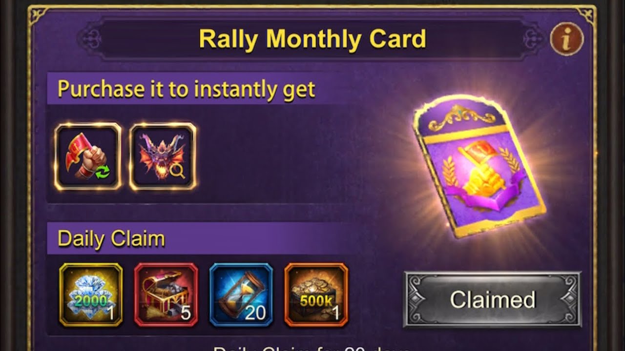 Evony Kings Auto Join Rally Alliance Monthly Card important information and how to use it