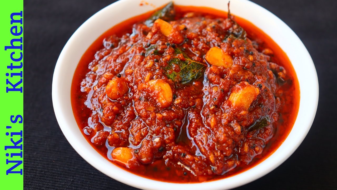 ஒரு மாதம் ஆனாலும் சுவை மாறாத பூண்டு தக்காளி தொக்கு!!!/Garlic Tomato Thokku recipe/Niki's kitchen