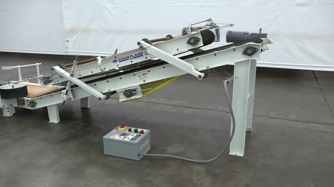 E15838 - Chantland Horizontal Dual Belt Bag Flattener with Transfer Conveyor 24