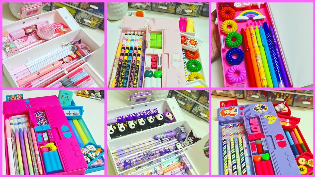 ASMR 1 hour back to back filling pencil box with cute stationery ✨️💕 lot of new stationery 💖 