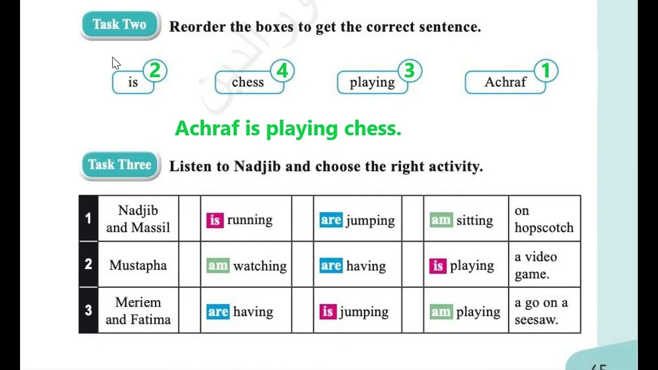 سنة رابعة ابتدائي لغة انجليزية تطبيق 2 و 3 صفحة 65