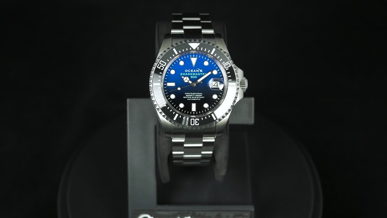 OceanX Sharkmaster 600 Automatic Men's Diver Watch 44mm Blue Dial SMS600-12