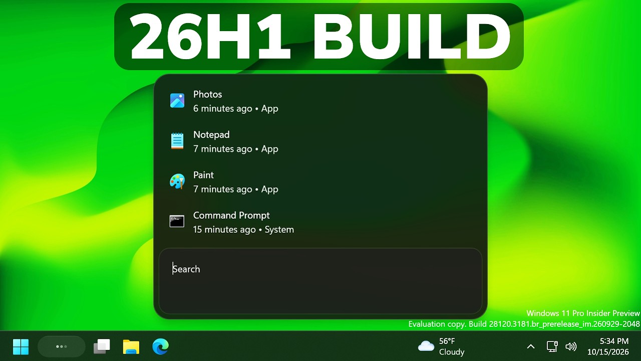 Новая сборка Windows 11 26H1 &ndash; новый дизайн поиска и &laquo;Проводника&raquo; в версии 28120.3181 (эксперимен...