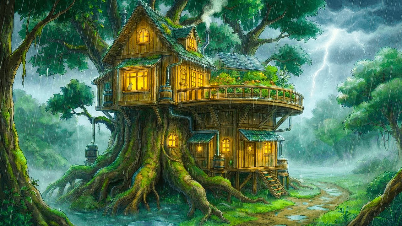 A Rainy Day in Our Treehouse | Cozy Family Life Moments | Ghibli-Style Video