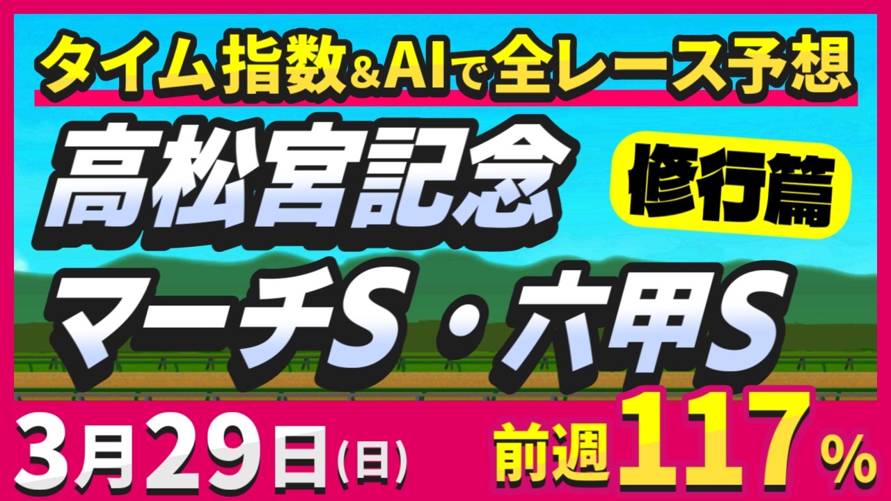 【競馬ライブ】3/22(日) 高松宮記念・マーチＳ・六甲Ｓ 2026【タイム指数＆競馬AI】