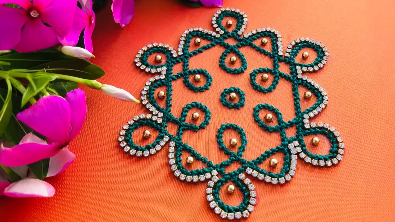 Easy and Simple Rangoli Embroidering Design | Kolam Design on Blouse / Chudidhar