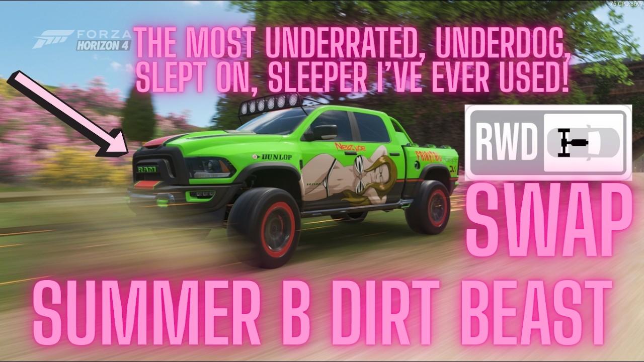 My favorite Non Meta Car in Forza Horizon 4 is a RWD Swap Ram Rebel TRX for B Summer Dirt