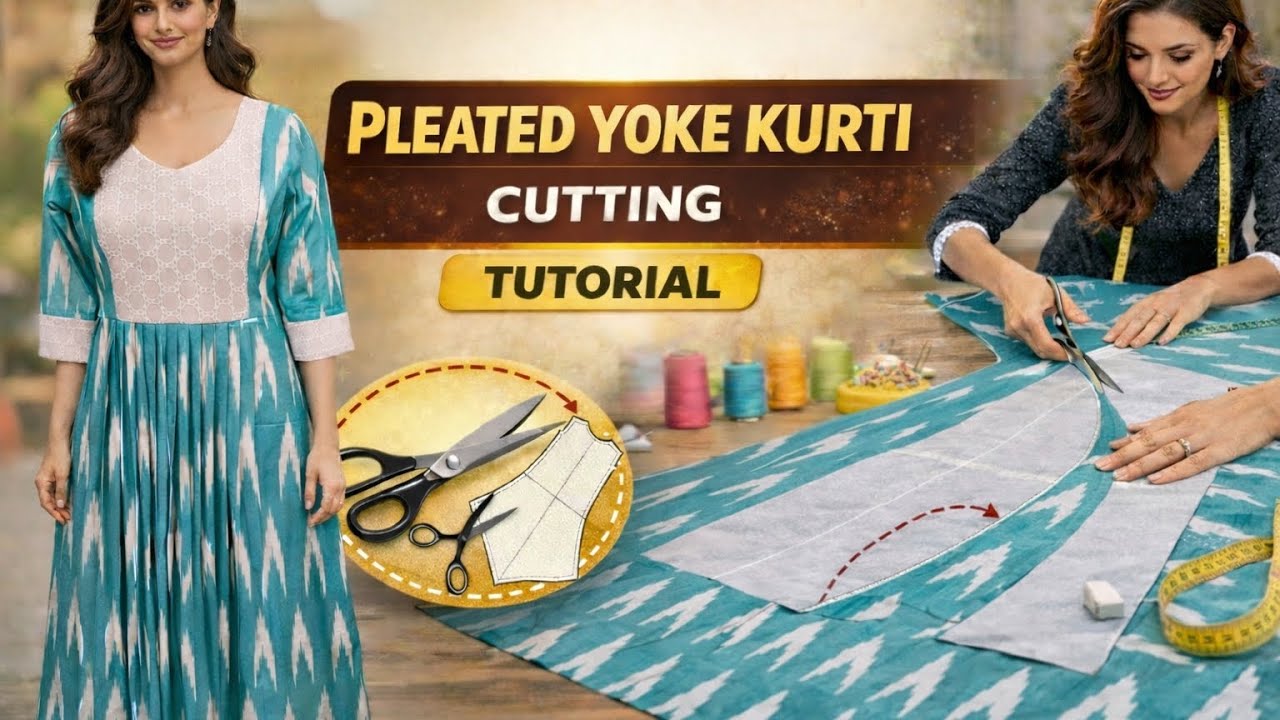 Front Pleated yoke kurti/ കുർത്തി കട്ടിങ് 