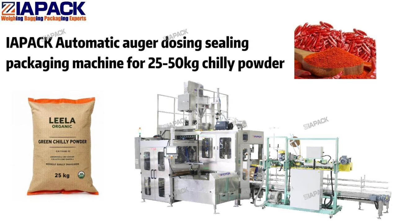 Automatic auger dosing sealing packaging machine for 25-50kg chilly powder