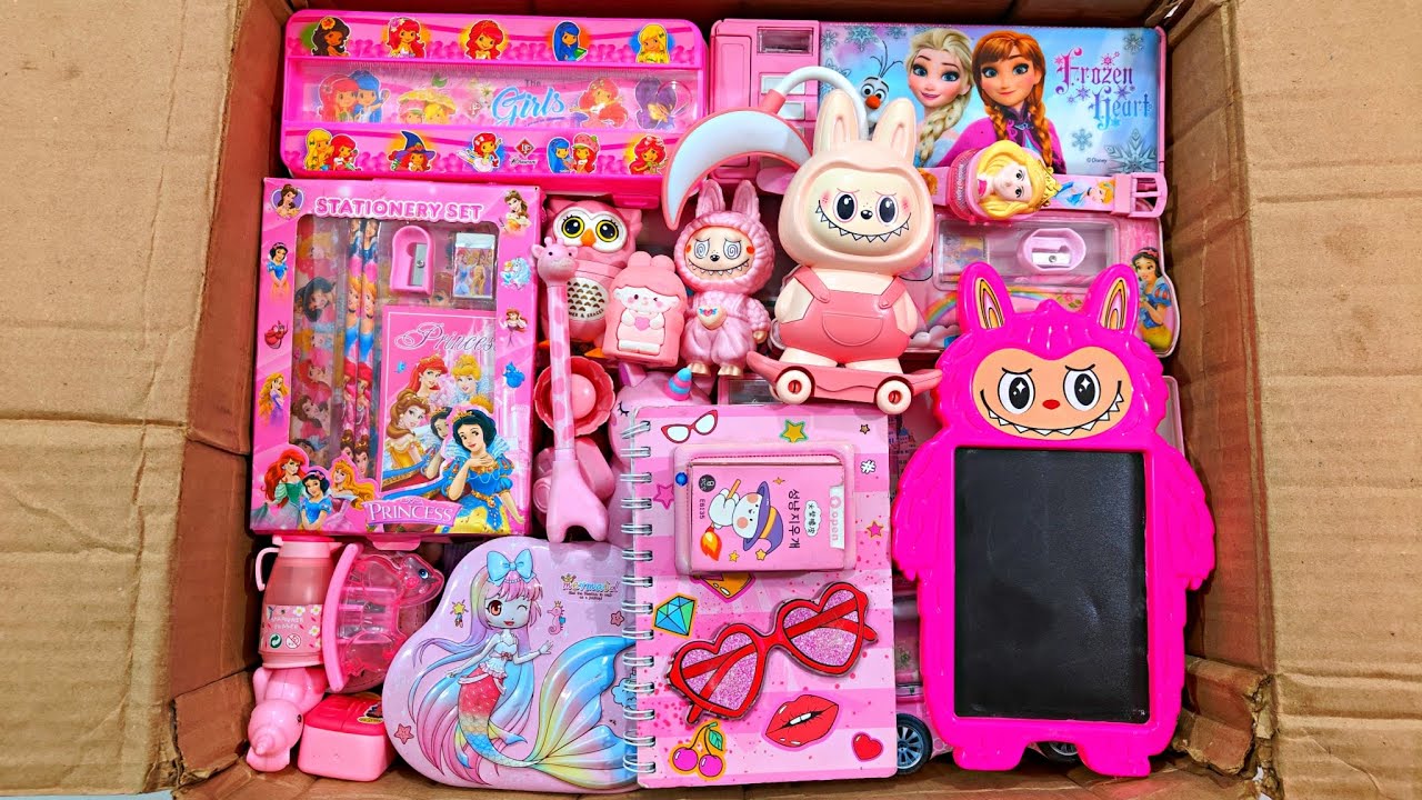 Unboxing Modern Pink Stationery 📚, Pencil Case, School Kit, Notebook, Sharpener, Piggy bank, Erasner
