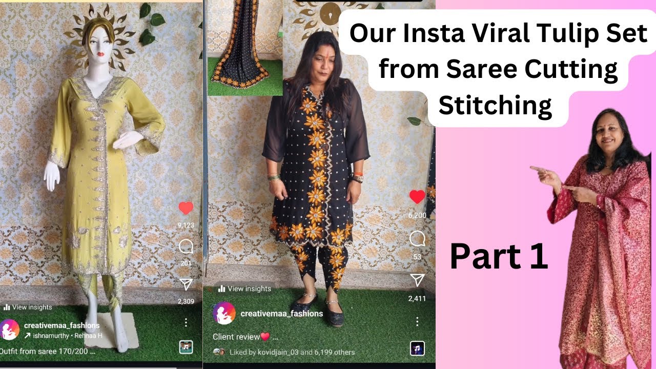 Most Viral outfit from saree Cutting stitching| Very easy Trendy Tulip pant Cutting Stitching