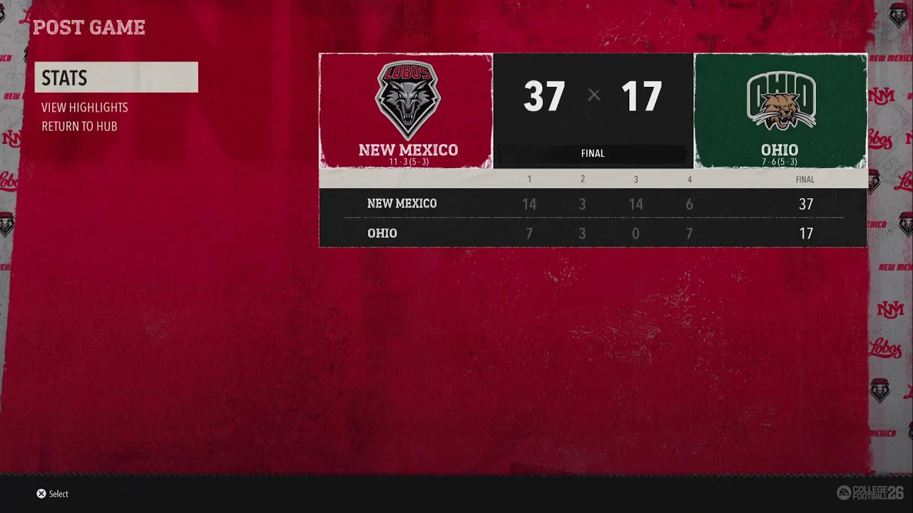 EA College Football 26 Dynasty 2029 Cure Bowl New Mexico @ Ohio