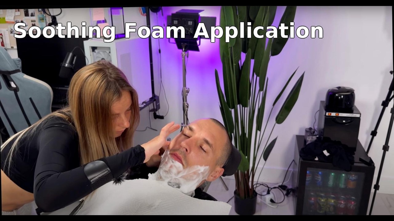 ASMR Shaving & Face Massage | Blonde Beauty&rsquo;s Close Up Grooming Session with Creams