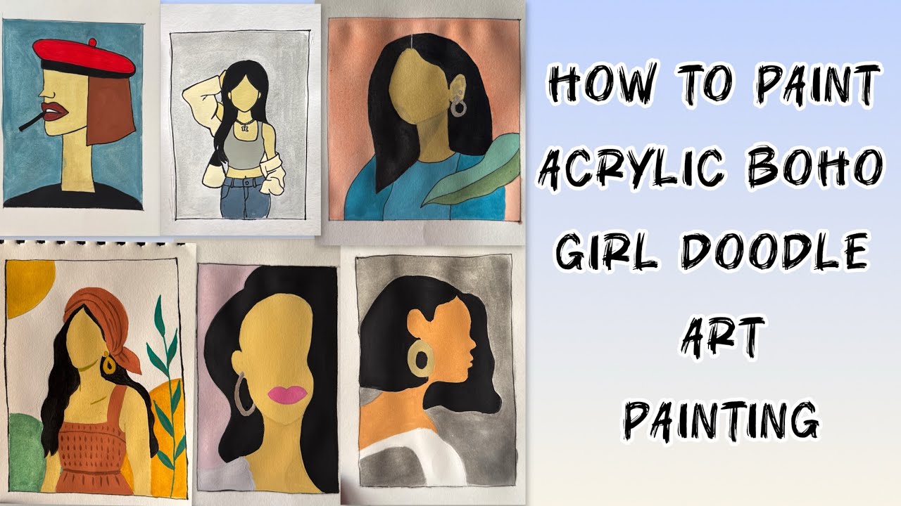 How to Paint Acrylic Boho Doodle Girl Art Painting | Acrylic Tutorial Ideas#acrylic #youtube #viral 