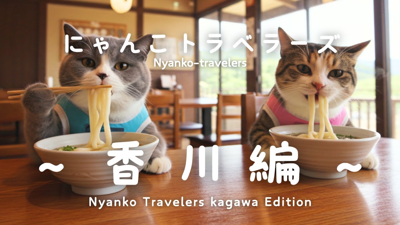 猫たちが香川でうどんと絶景に感動！紫陽花と夕焼けの癒し旅/Cats Explore Kagawa’s Food & Views